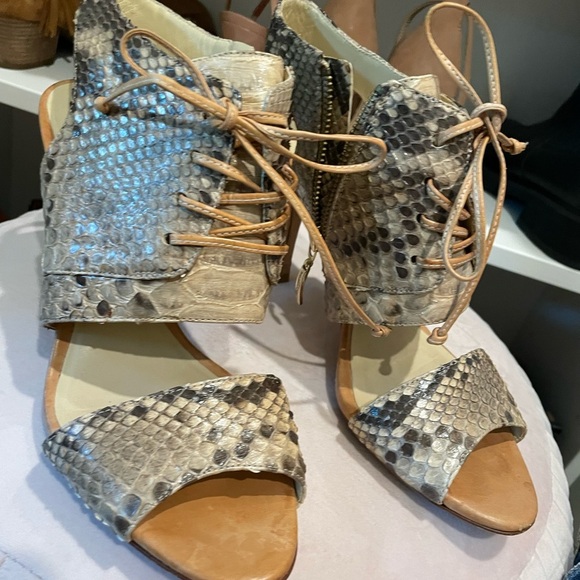 Alexandre Birman Snakeskin Lace-Up Heels - Picture 1 of 8